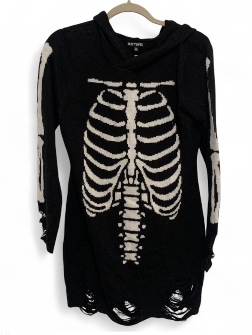 Hot Topic Black and White Skeleton Hooded Knit Sweater